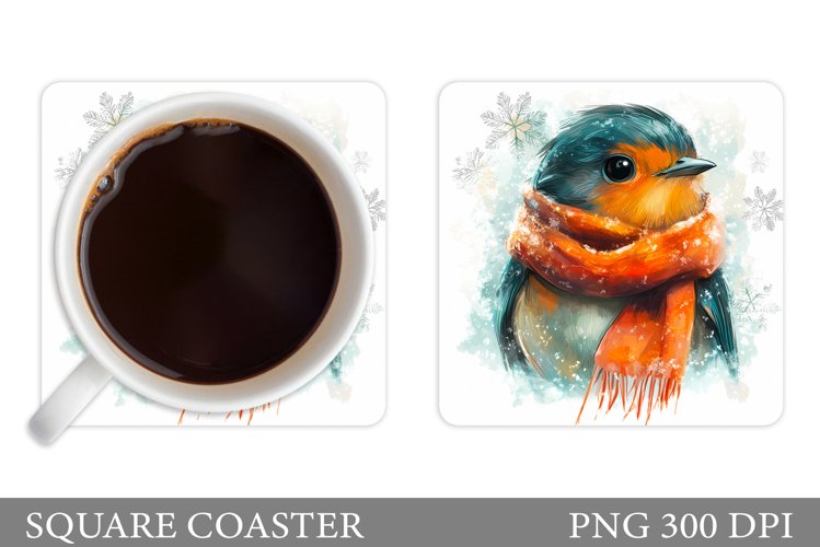 Cute Bird Coaster Sublimation. Christmas Coaster Design example image 1
