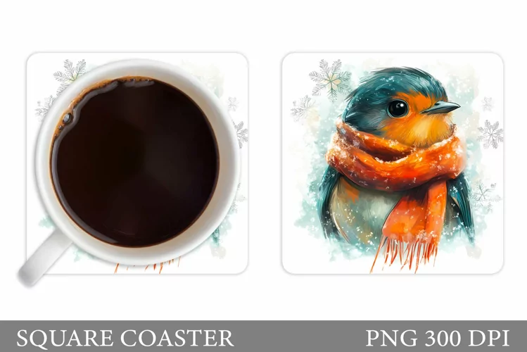 Cute Bird Coaster Sublimation. Christmas Coaster Design