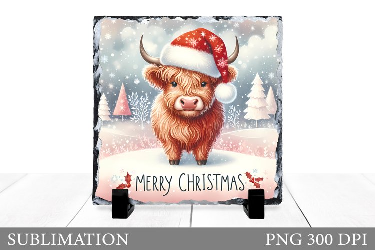 Highland Cow Sublimation. Christmas Cow Slate Design example image 1