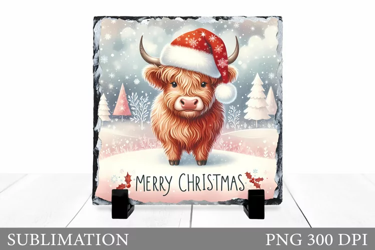 Highland Cow Sublimation. Christmas Cow Slate Design