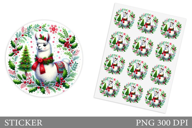 Cute Lama Sticker Design.Christmas Sticker Printable example image 1