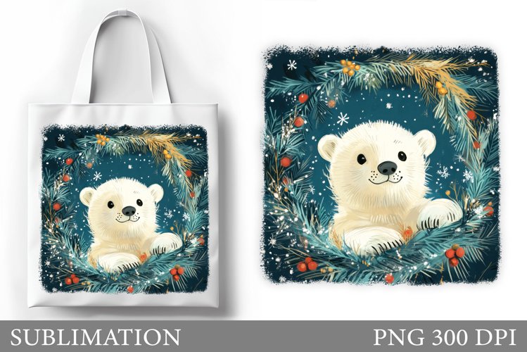 Polar Bear Tote Bag Design. Christmas Tote Bag Sublimation