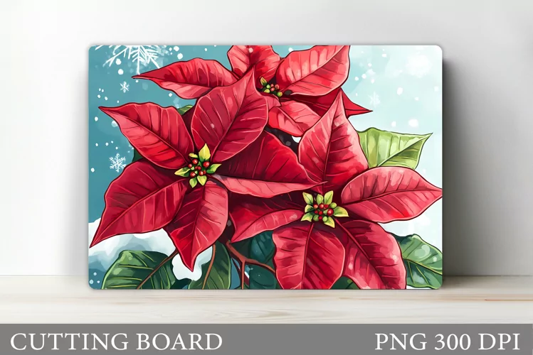 Poinsettia Cutting Board. Christmas Cutting Board Design
