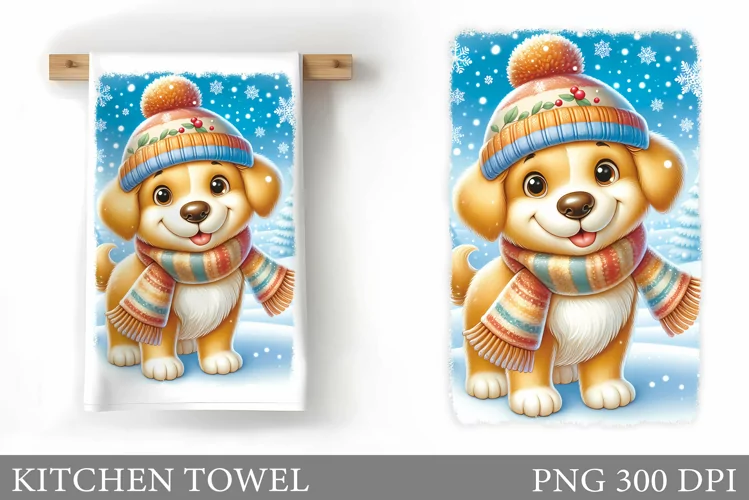 Cute Dog Kitchen Towel. Christmas Dog Kitchen Towel Design