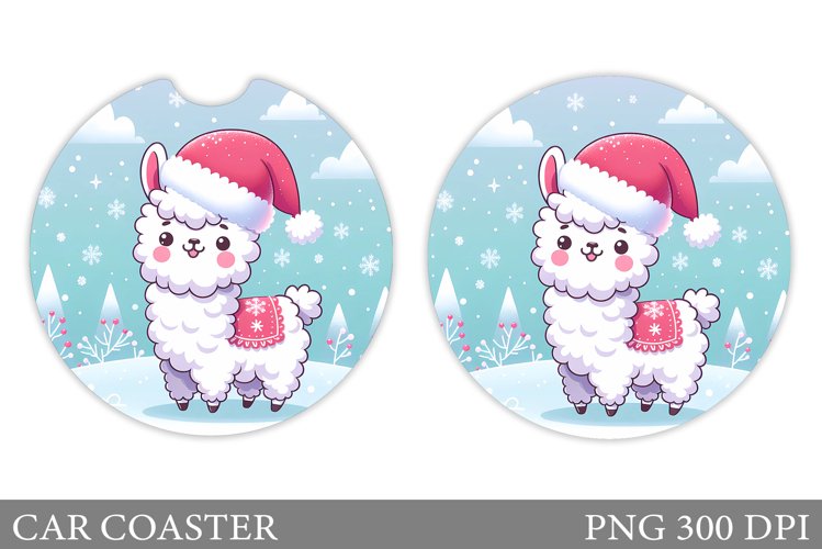 Lama Car Coaster Sublimation. Christmas Car Coaster Design example image 1