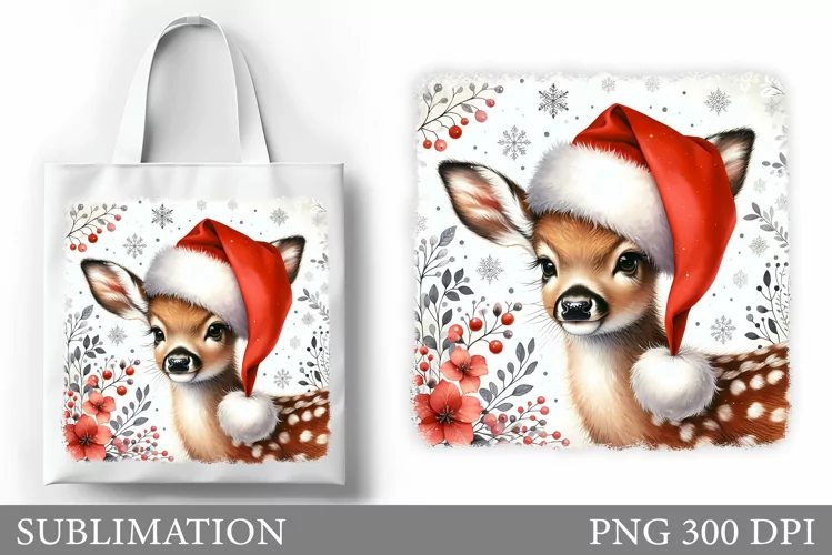 Christmas Deer Tote Bag. Christmas Tote Bag Sublimation