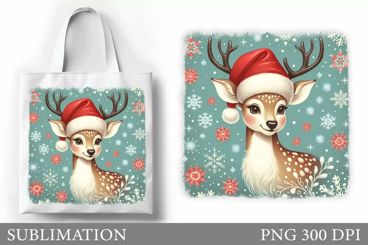 Christmas Deer Tote Bag. Christmas Tote Bag Sublimation