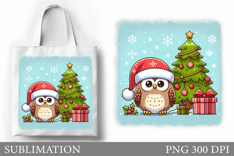 Cute Owl Tote Bag Design. Christmas Tote Bag Sublimation