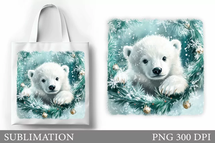 Cute Polar Bear Tote Bag. Christmas Tote Bag Sublimation