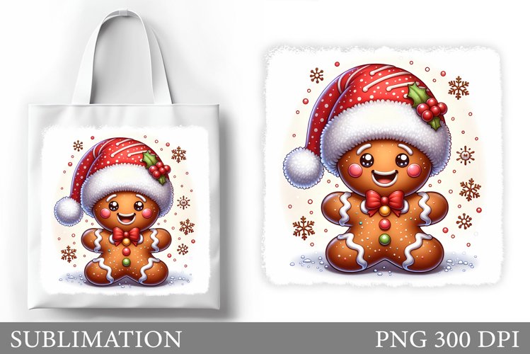 Gingerbread Tote Bag Design. Christmas Tote Bag Sublimation