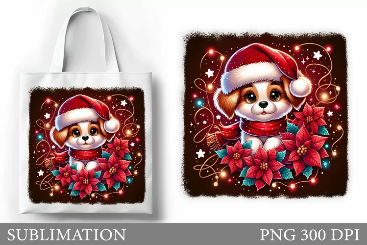 Christmas Dog Tote Bag. Christmas Tote Bag Sublimation