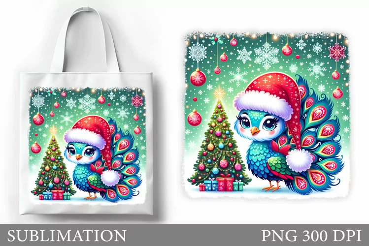 Christmas Peacock Tote Bag. Christmas Tote Bag Design