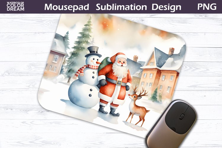 Santa Claus and Deer Mouse Pad | Snowman Christmas MousePad