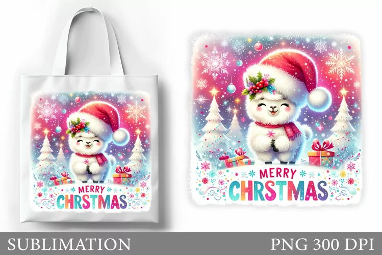 Christmas Lama Tote Bag. Christmas Tote Bag Sublimation