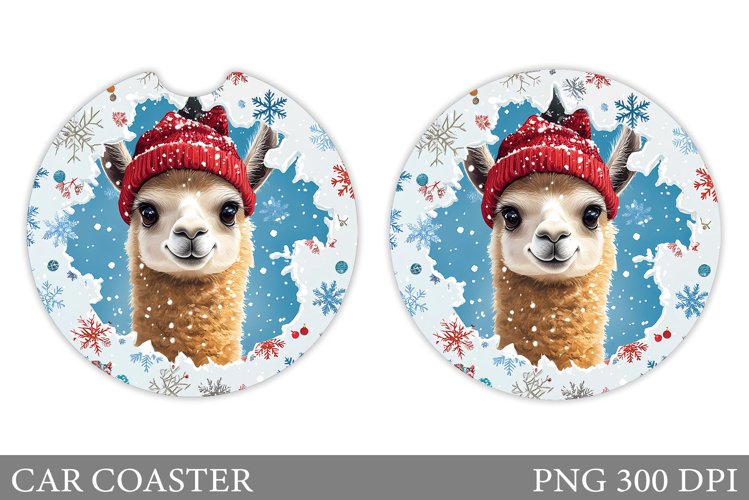 Lama Car Coaster Sublimation. Christmas Car Coaster Design