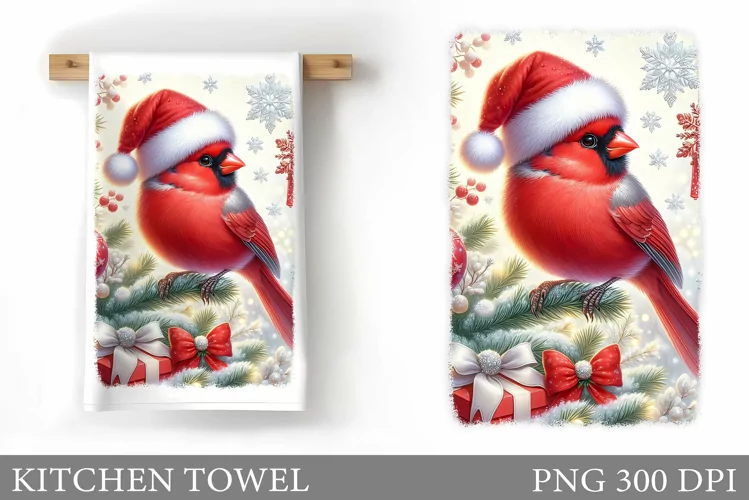 Christmas Bird Kitchen Towel. Christmas Kitchen Towel Design