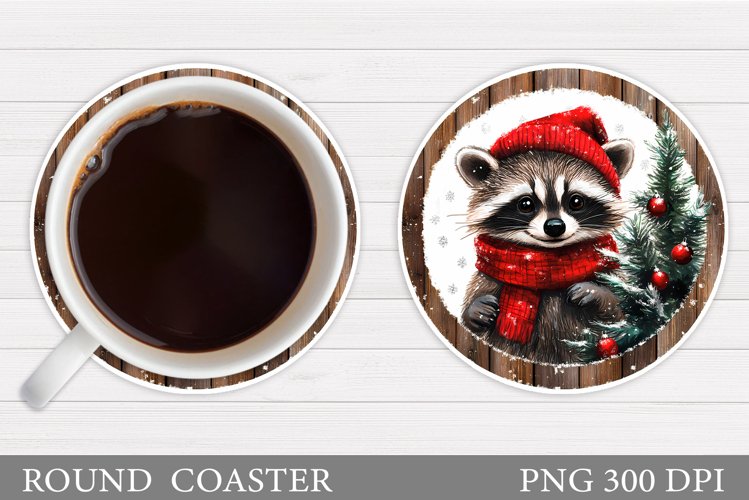Christmas Raccoon Coaster. Christmas Coaster Sublimation example image 1