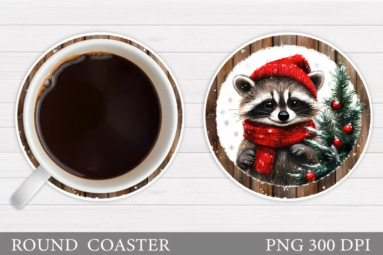 Christmas Raccoon Coaster. Christmas Coaster Sublimation