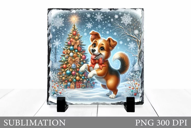Christmas Dog Sublimation. Christmas Dog Slate Sublimation