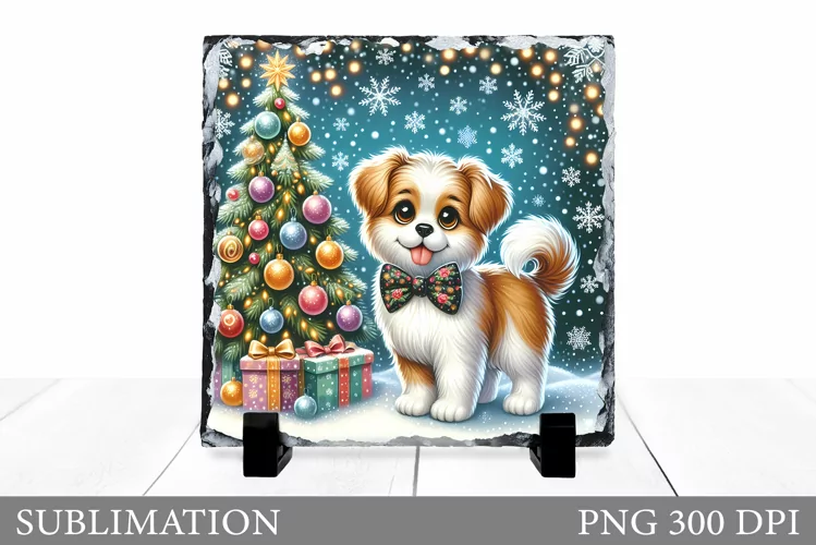 Christmas Dog Sublimation. Christmas Dog Slate Sublimation