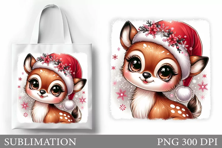 Christmas Deer Tote Bag. Christmas Tote Bag Sublimation