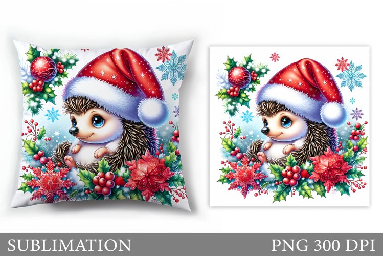 Cute Hedgehog Pillow Design. Christmas Pillow Sublimation