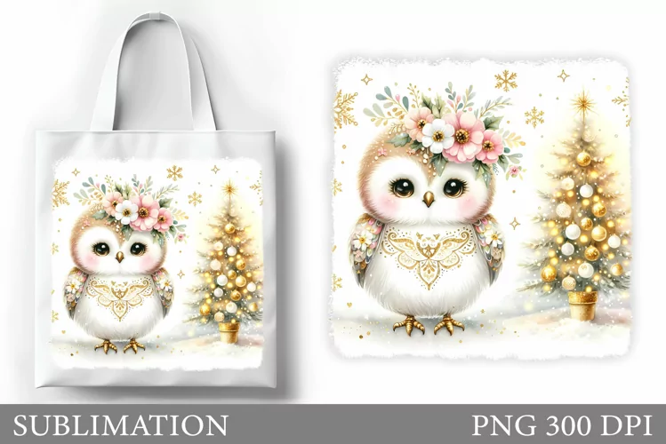 Christmas Owl Tote Bag. Christmas Tote Bag Sublimation