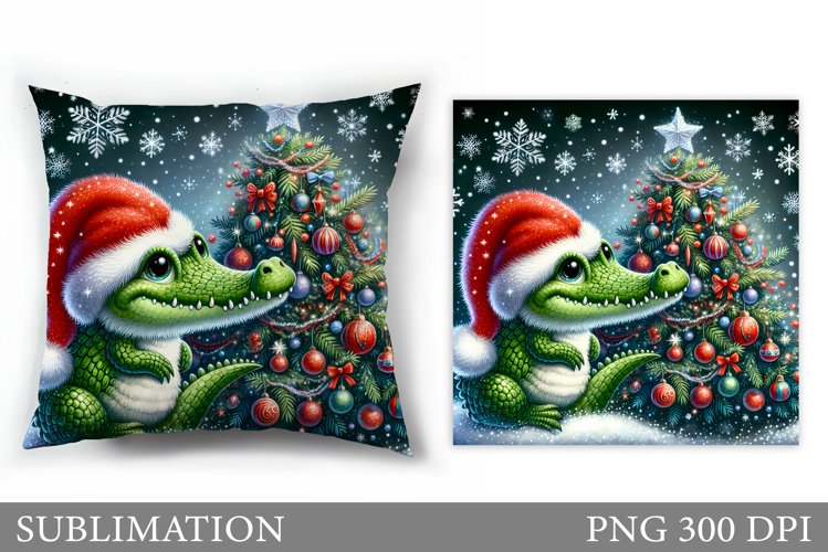 Christmas Crocodile Pillow. Christmas Pillow Sublimation example image 1