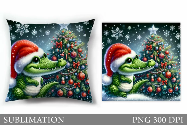 Christmas Crocodile Pillow. Christmas Pillow Sublimation