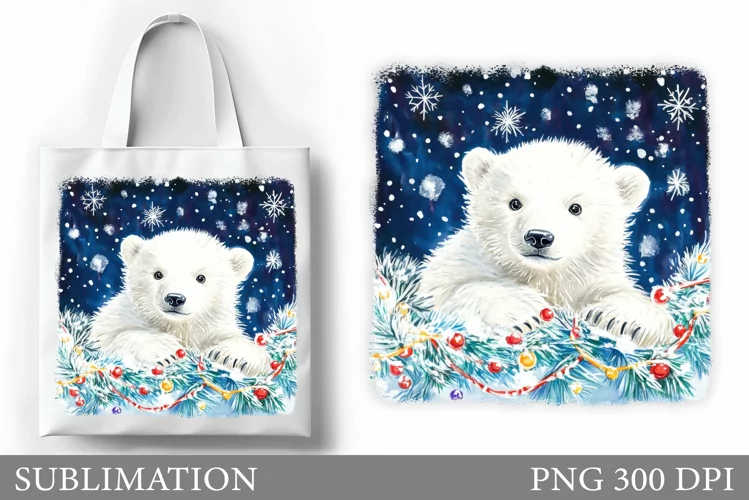 Cute Polar Bear Tote Bag. Christmas Tote Bag Sublimation