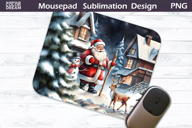 Santa Claus and Deer MousePad | Snowman Christmas Mouse Pad