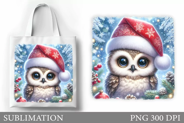 Christmas Owl Tote Bag. Christmas Tote Bag Sublimation