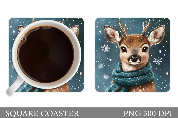 Winter Deer Coaster Design. Christmas Coaster Sublimation