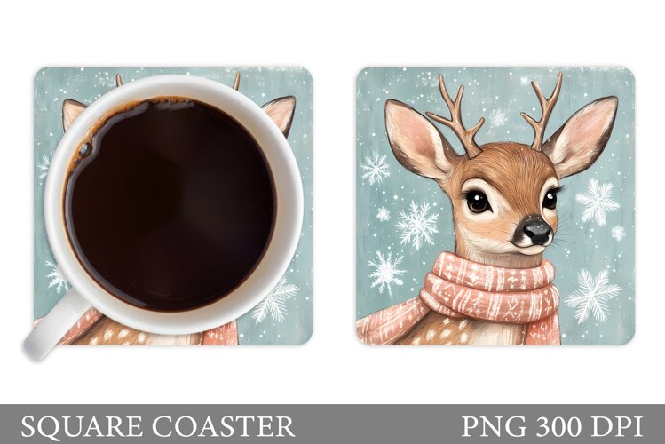 Winter Deer Coaster Design. Christmas Coaster Sublimation example image 1