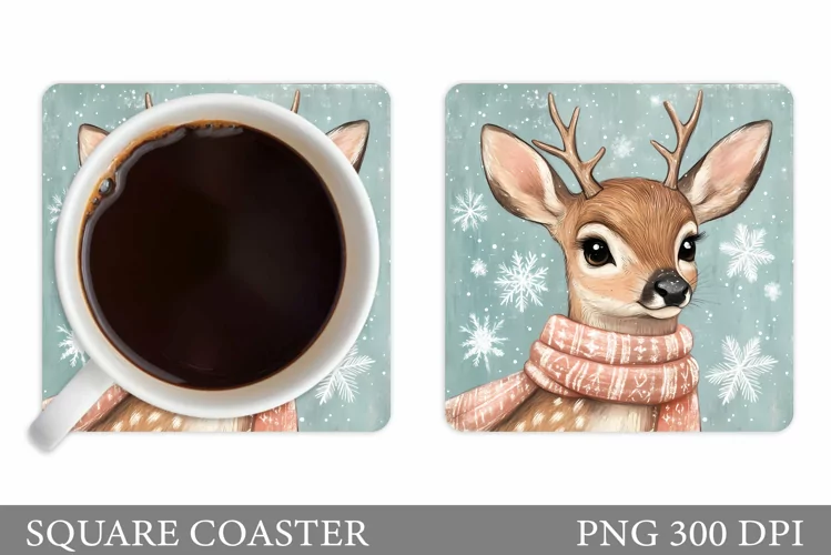 Winter Deer Coaster Design. Christmas Coaster Sublimation
