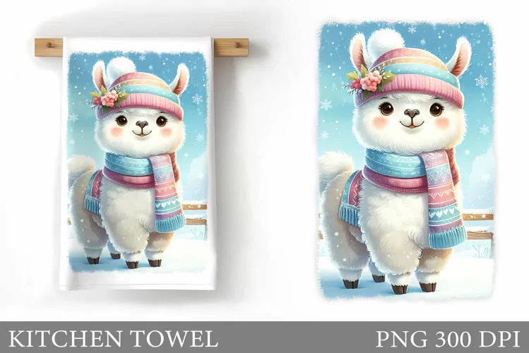 Christmas Lama Kitchen Towel. Christmas Kitchen Towel Design