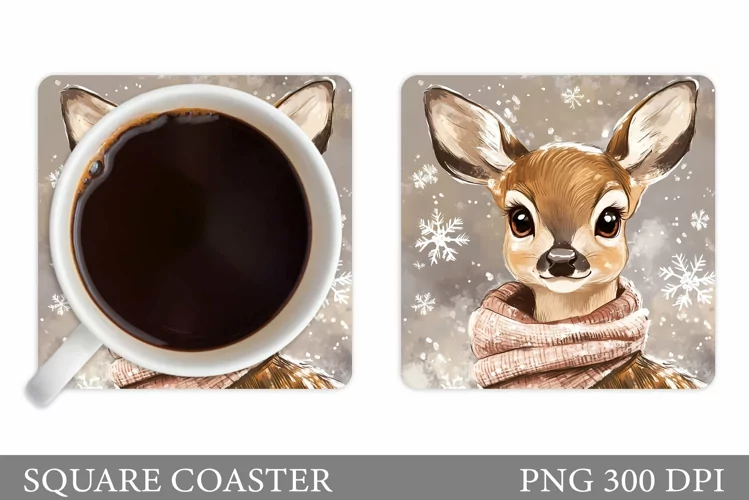 Winter Deer Coaster Design. Christmas Coaster Sublimation