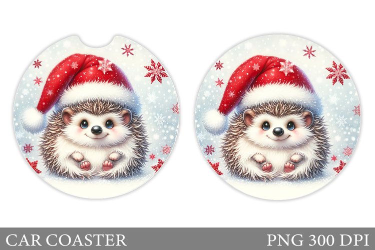 Cute Hedgehog Car Coaster. Christmas Car Coaster Sublimation