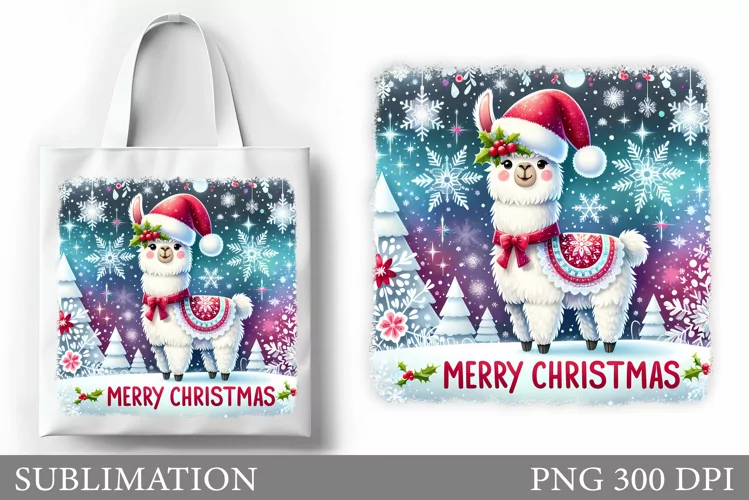 Christmas Lama Tote Bag. Christmas Tote Bag Sublimation
