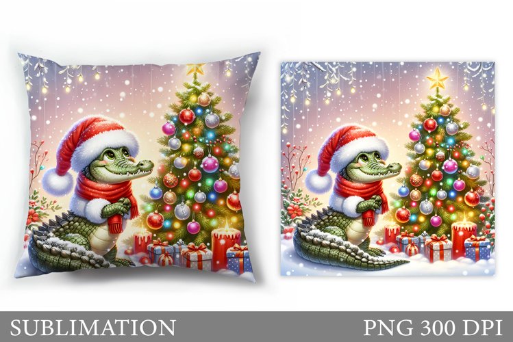 Christmas Crocodile Pillow. Christmas Pillow Sublimation example image 1