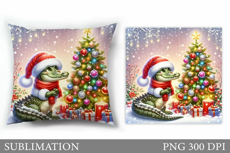 Christmas Crocodile Pillow. Christmas Pillow Sublimation