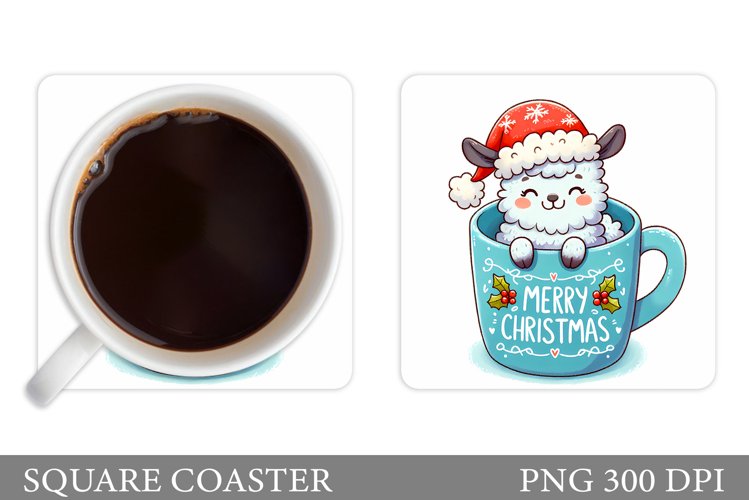 Christmas Lama Coaster Design. Christmas Coaster Sublimation example image 1