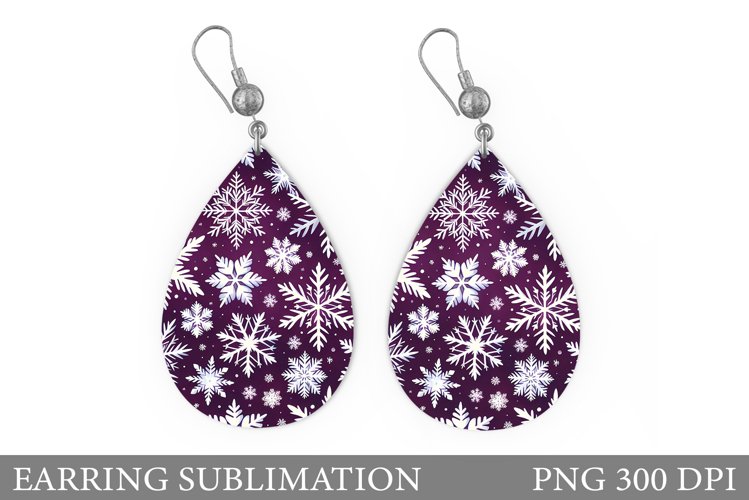 Snowflakes Earring Sulimation. Teardrop Snowflakes Earring
