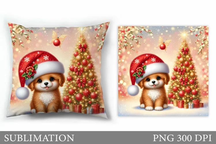 Cute Dog Pillow Design. Christmas Pillow Sublimation