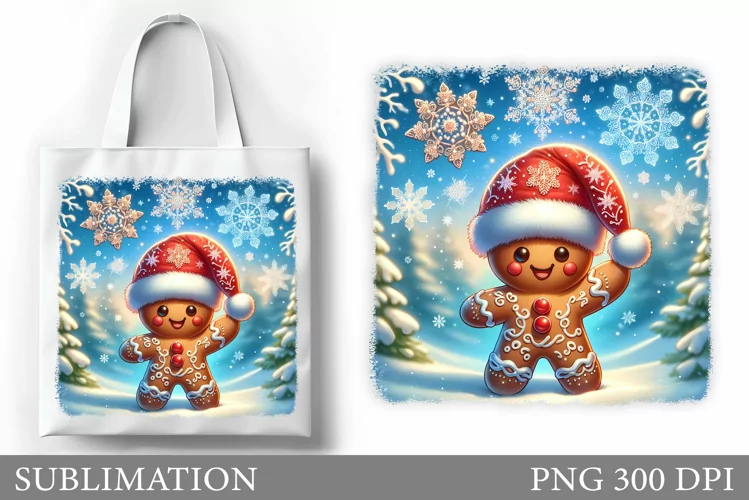 Gingerbread Tote Bag Design. Christmas Tote Bag Sublimation