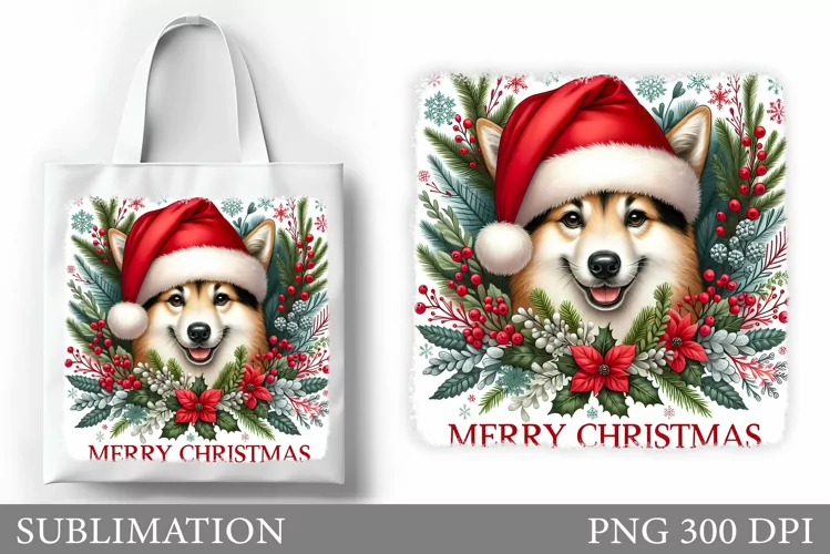 Christmas Dog Tote Bag. Christmas Tote Bag Sublimation