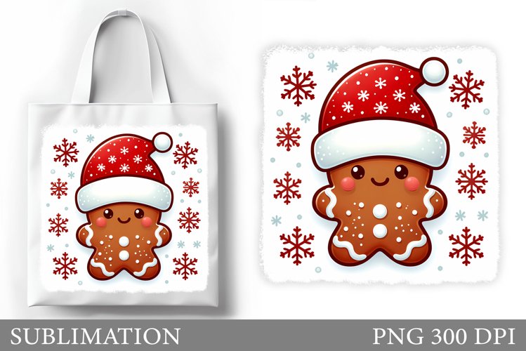Gingerbread Tote Bag Design. Christmas Tote Bag Sublimation