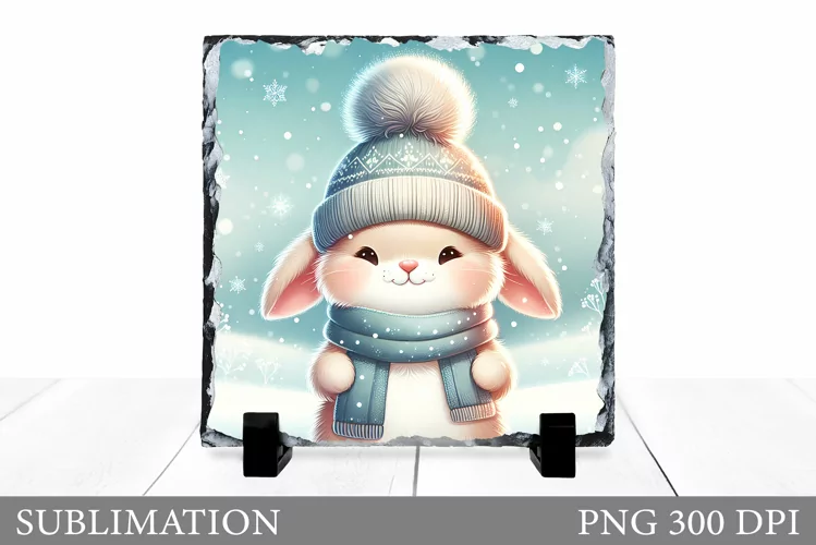 Cute Bunny Sublimation. Christmas Bunny Slate Design