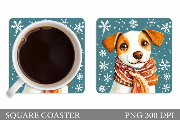 Cute Dog Coaster Design. Christmas Coaster Sublimation