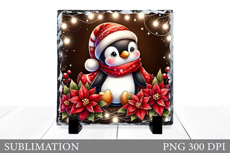 Christmas Penguin Slate Design. Cute Penguin Sublimation